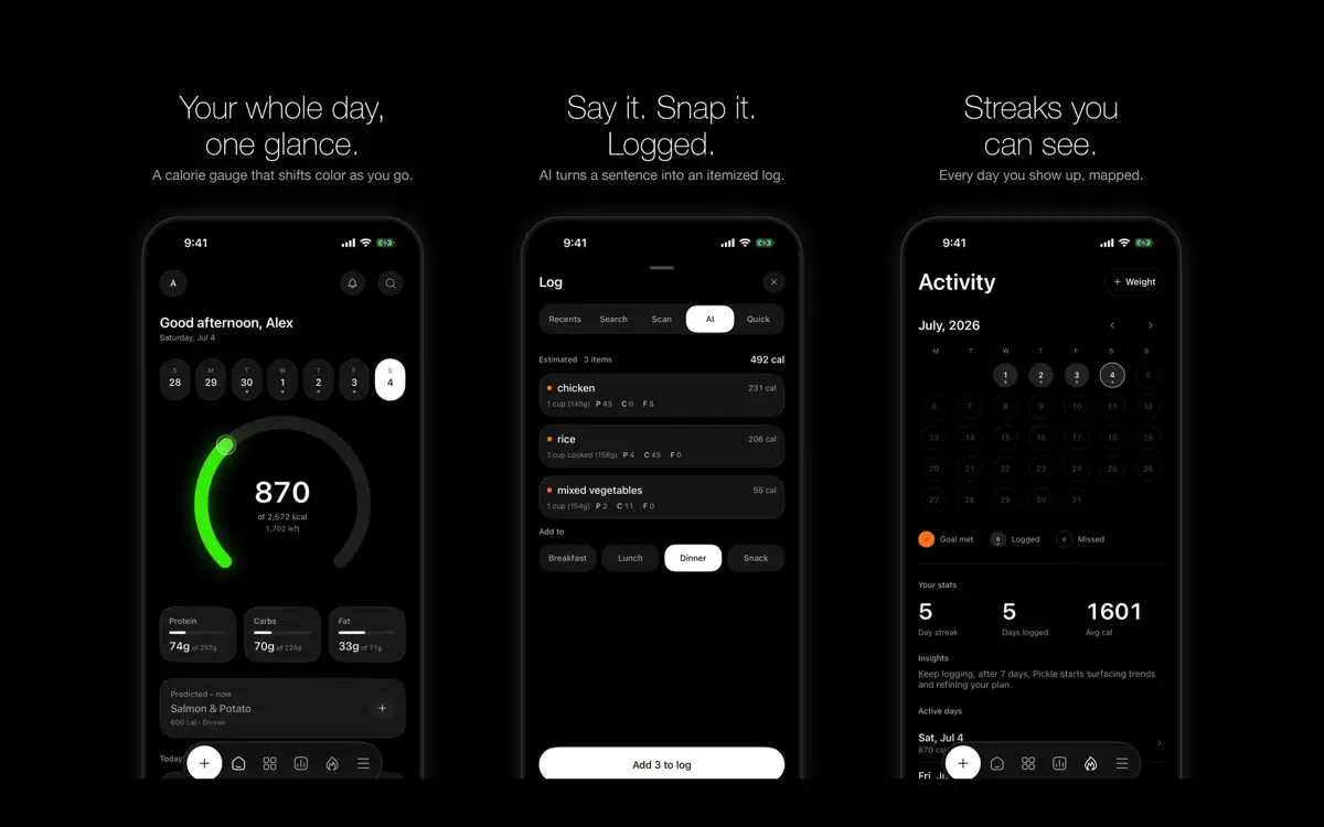 Pickle nutrition tracker on iPhone